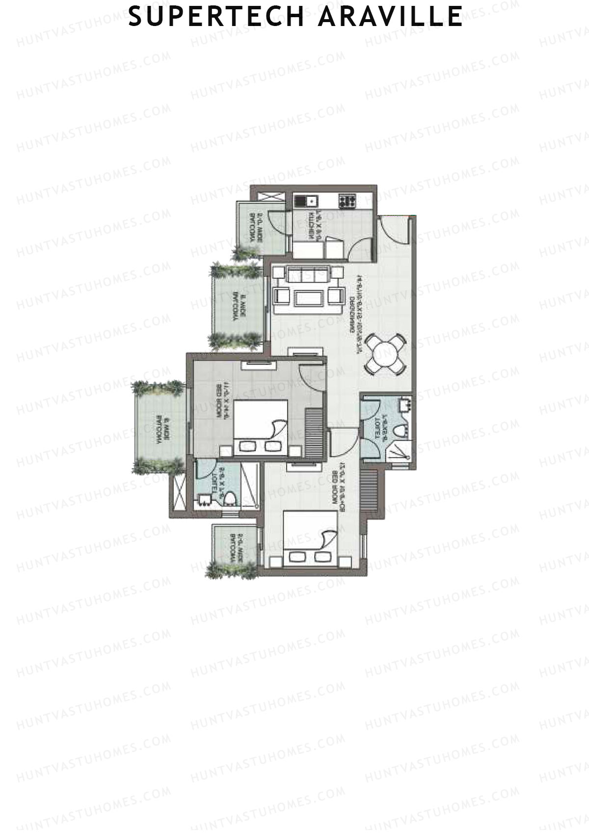 Supertech Araville, Tower E, Unit 6, 2BHK, Super Area 1295   sq ft 