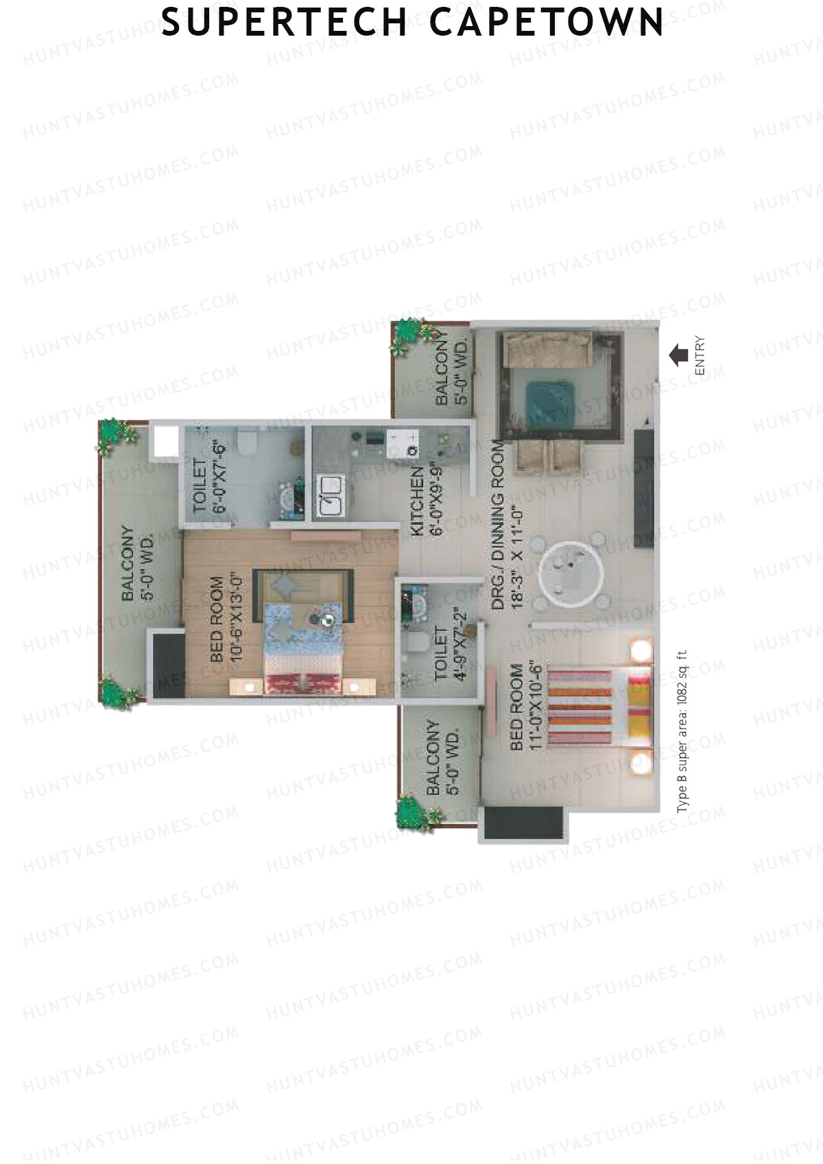 Supertech Capetown Tower CB 2 Unit 3 (Type B) Floor Plan
