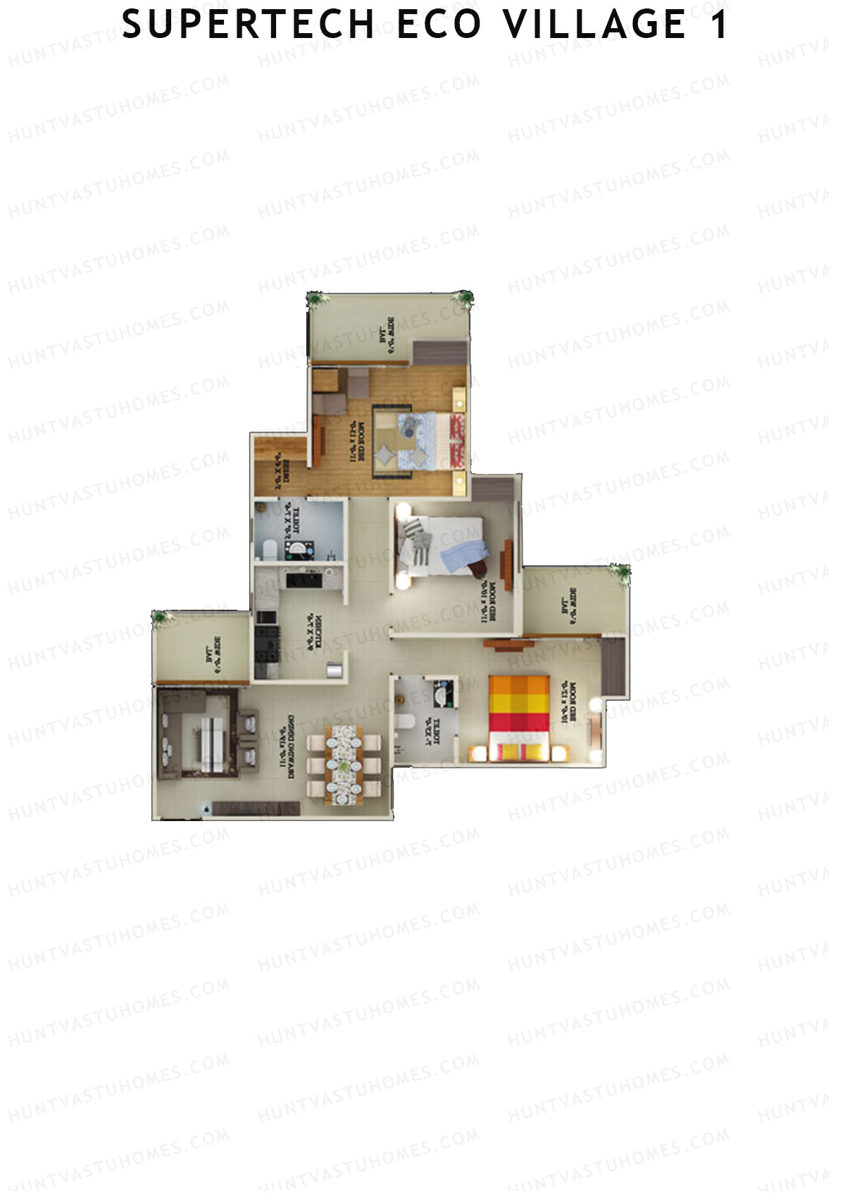 Supertech Eco Village 1 Tower D2 Unit 1 Floor Plan