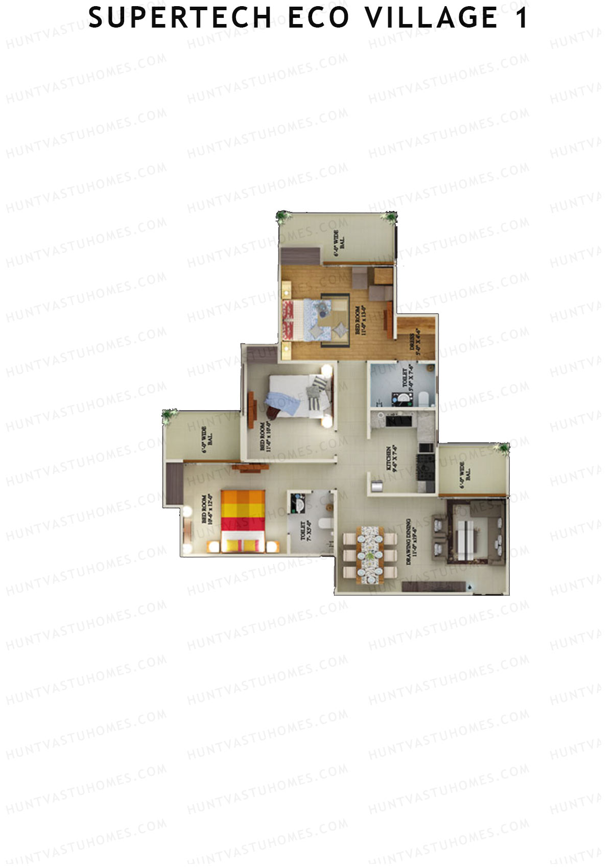 Supertech Eco Village 1 Tower D2 Unit 2 Floor Plan