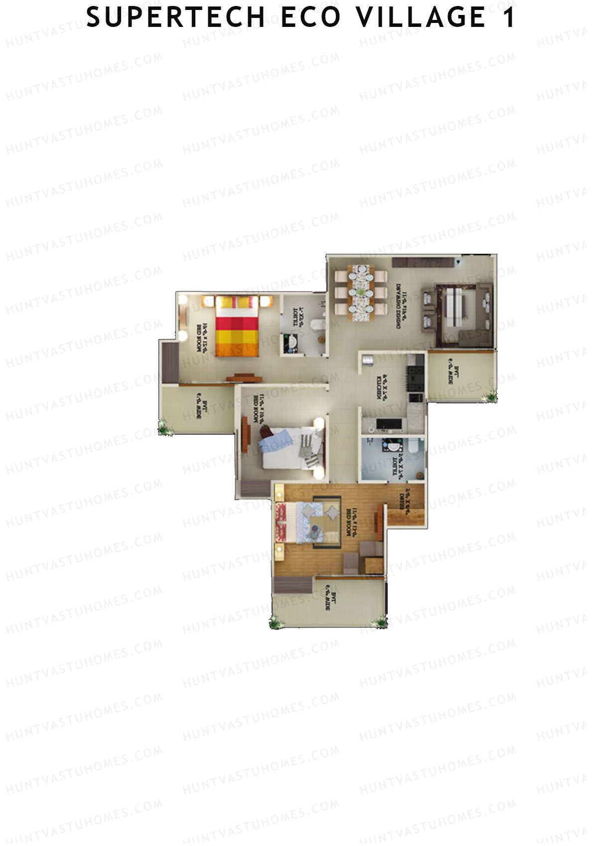 Supertech Eco Village 1 Tower D2 Unit 3 Floor Plan