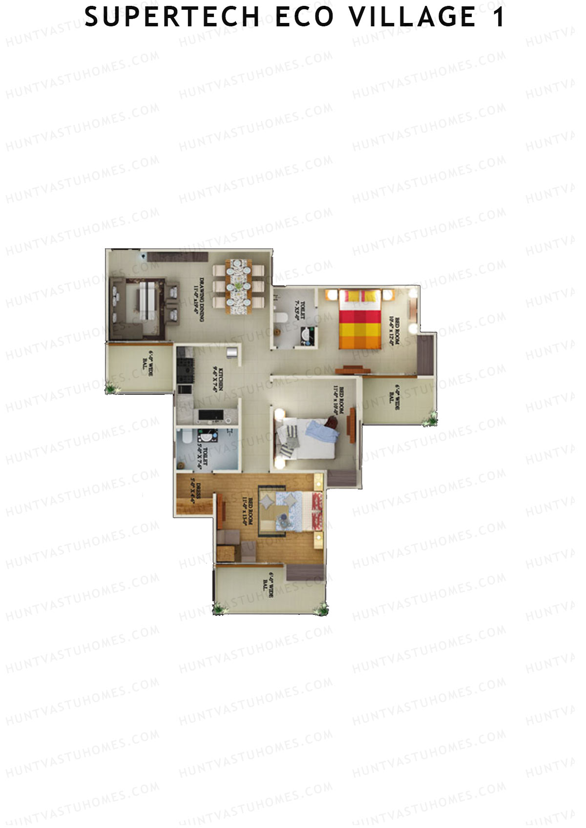 Supertech Eco Village 1 Tower D2 Unit 4 Floor Plan