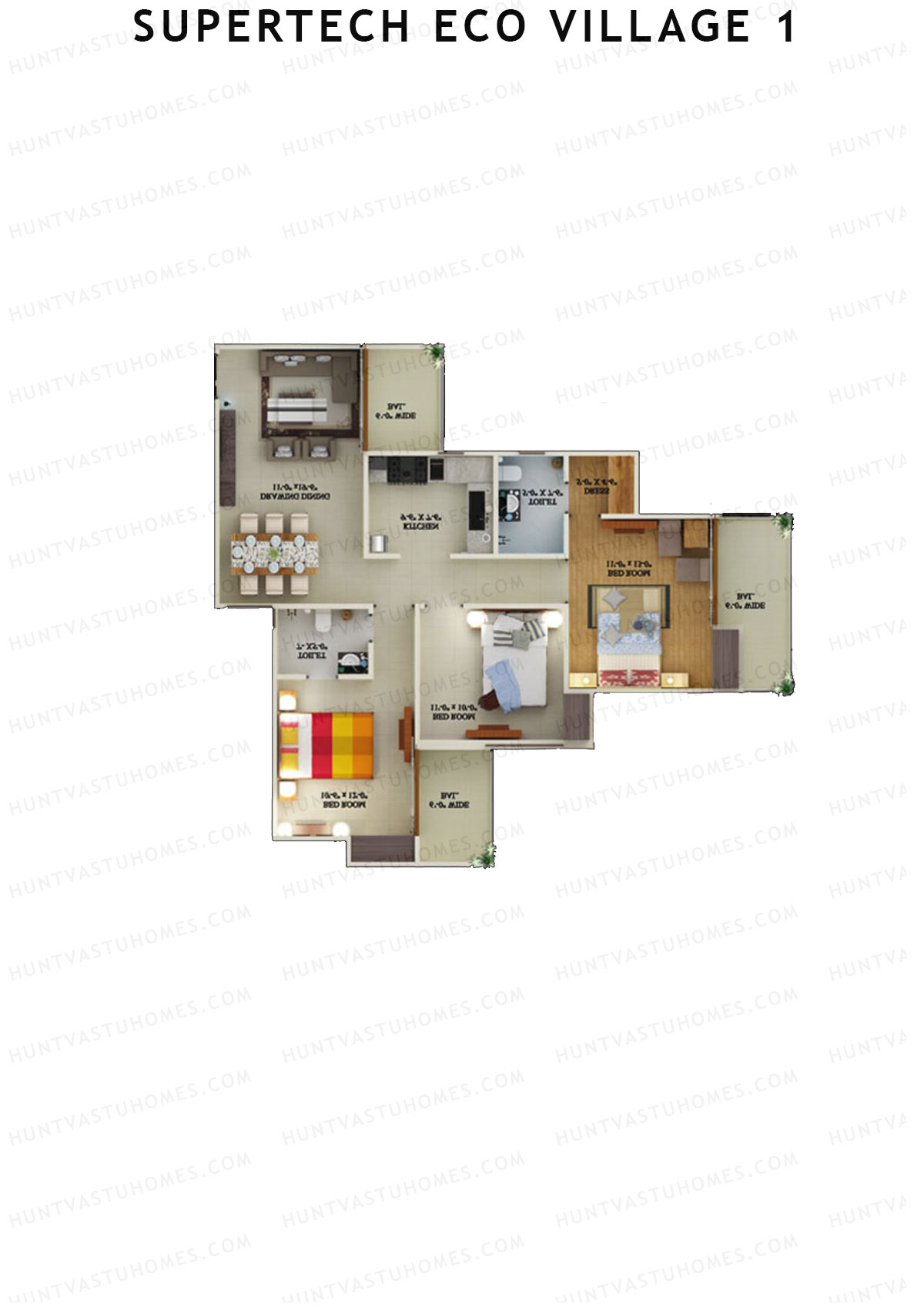 Supertech Eco Village 1 Tower D4 Unit 1 Floor Plan