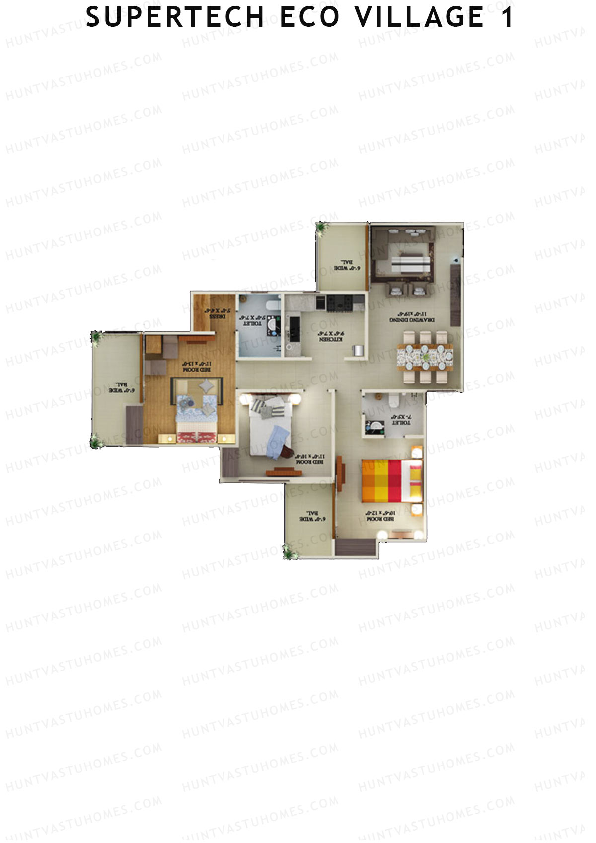 Supertech Eco Village 1 Tower D5 Unit 1 Floor Plan