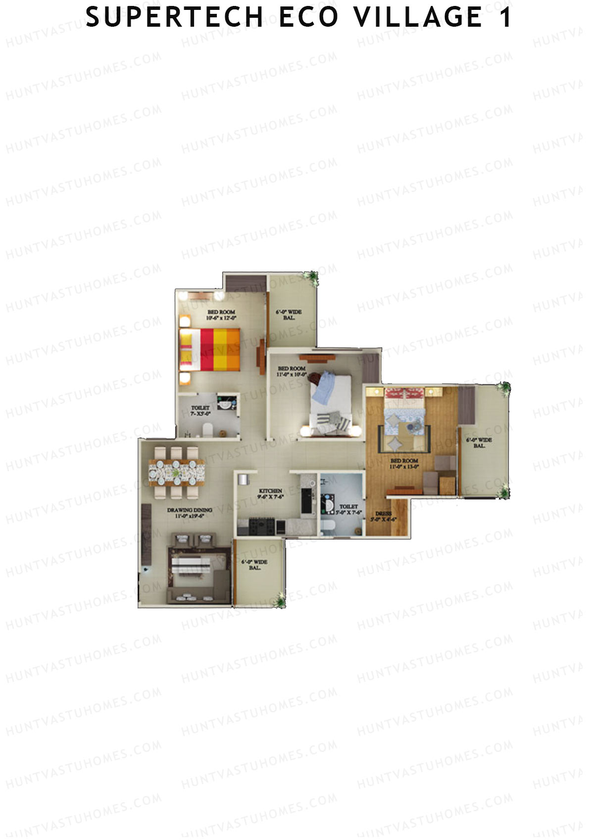 Supertech Eco Village 1 Tower D5 Unit 3 Floor Plan