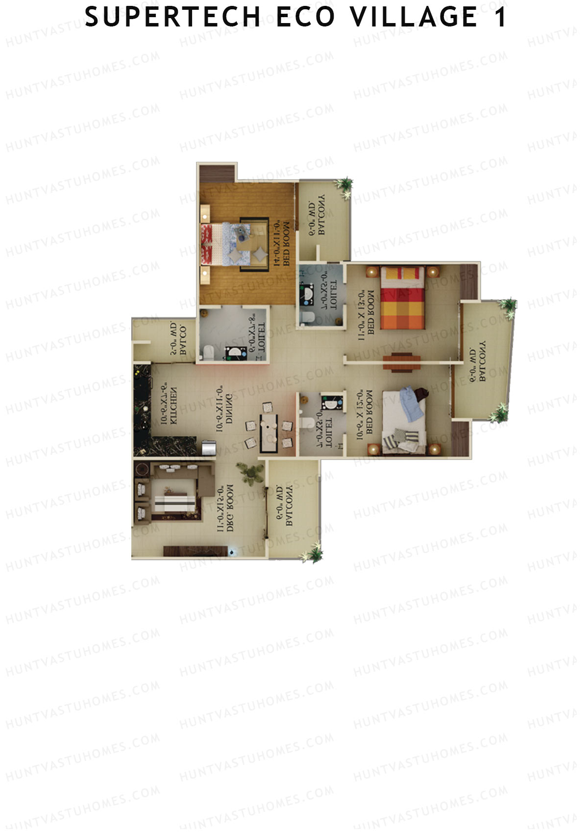 Supertech Eco Village 1 Tower E1 Unit 2 Floor Plan
