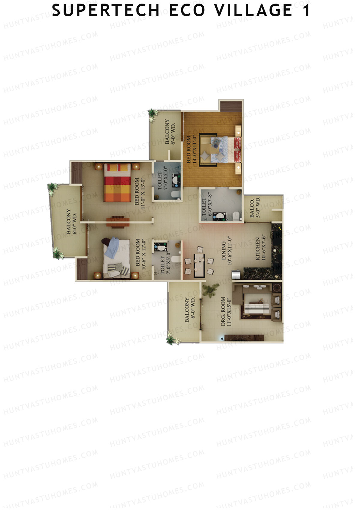 Supertech Eco Village 1 Tower E1 Unit 3 Floor Plan