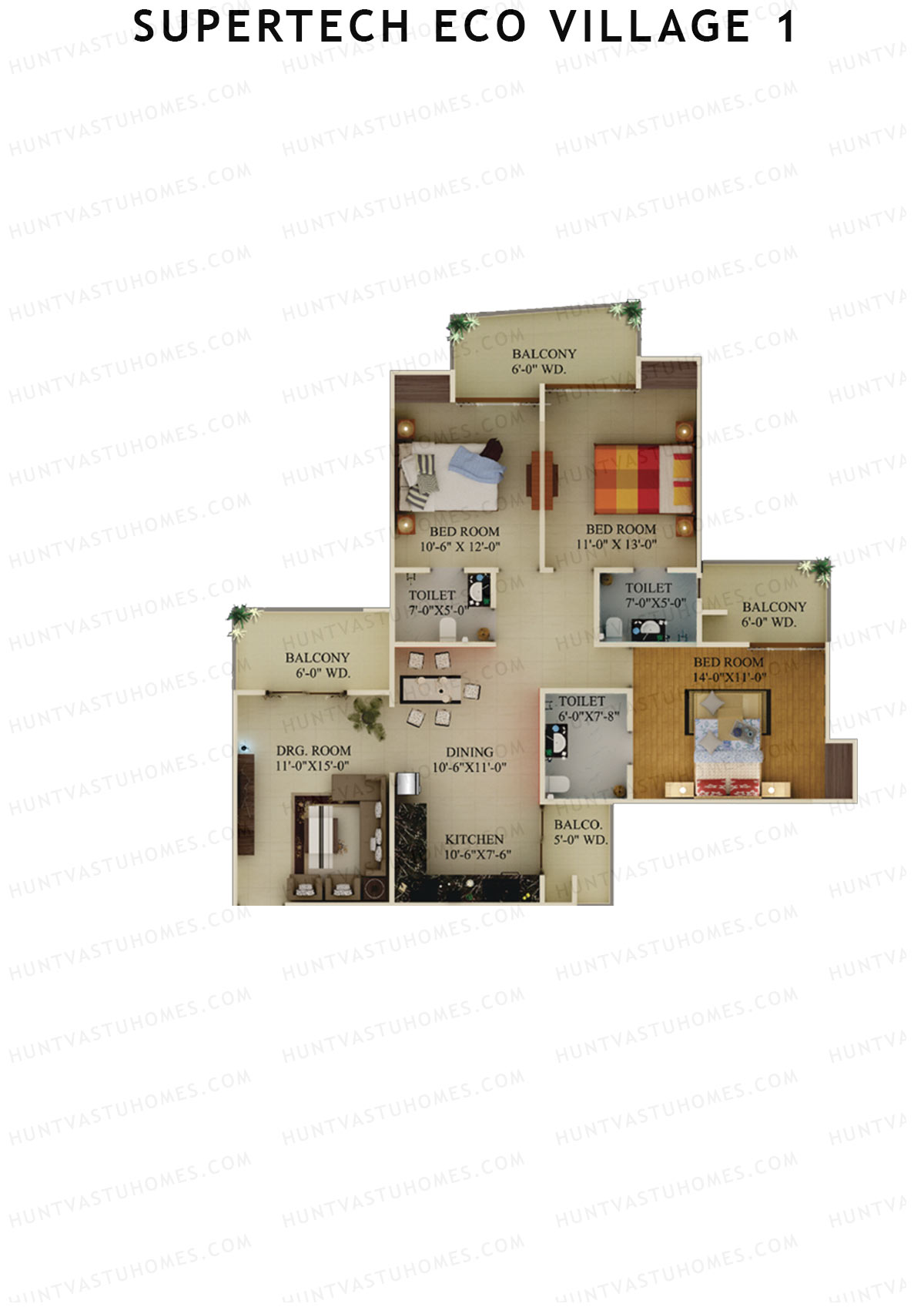 Supertech Eco Village 1 Tower E4 Unit 1 Floor Plan