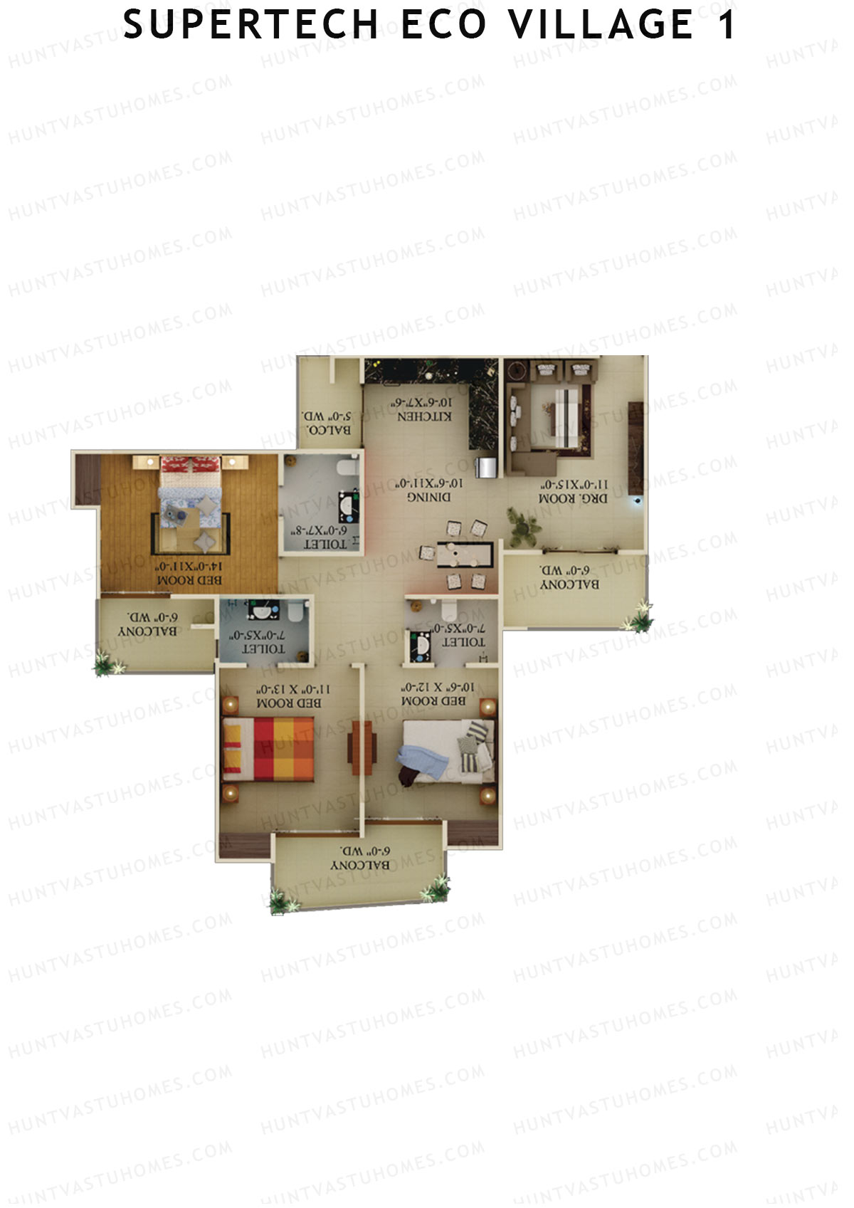 Supertech Eco Village 1 Tower E4 Unit 3 Floor Plan