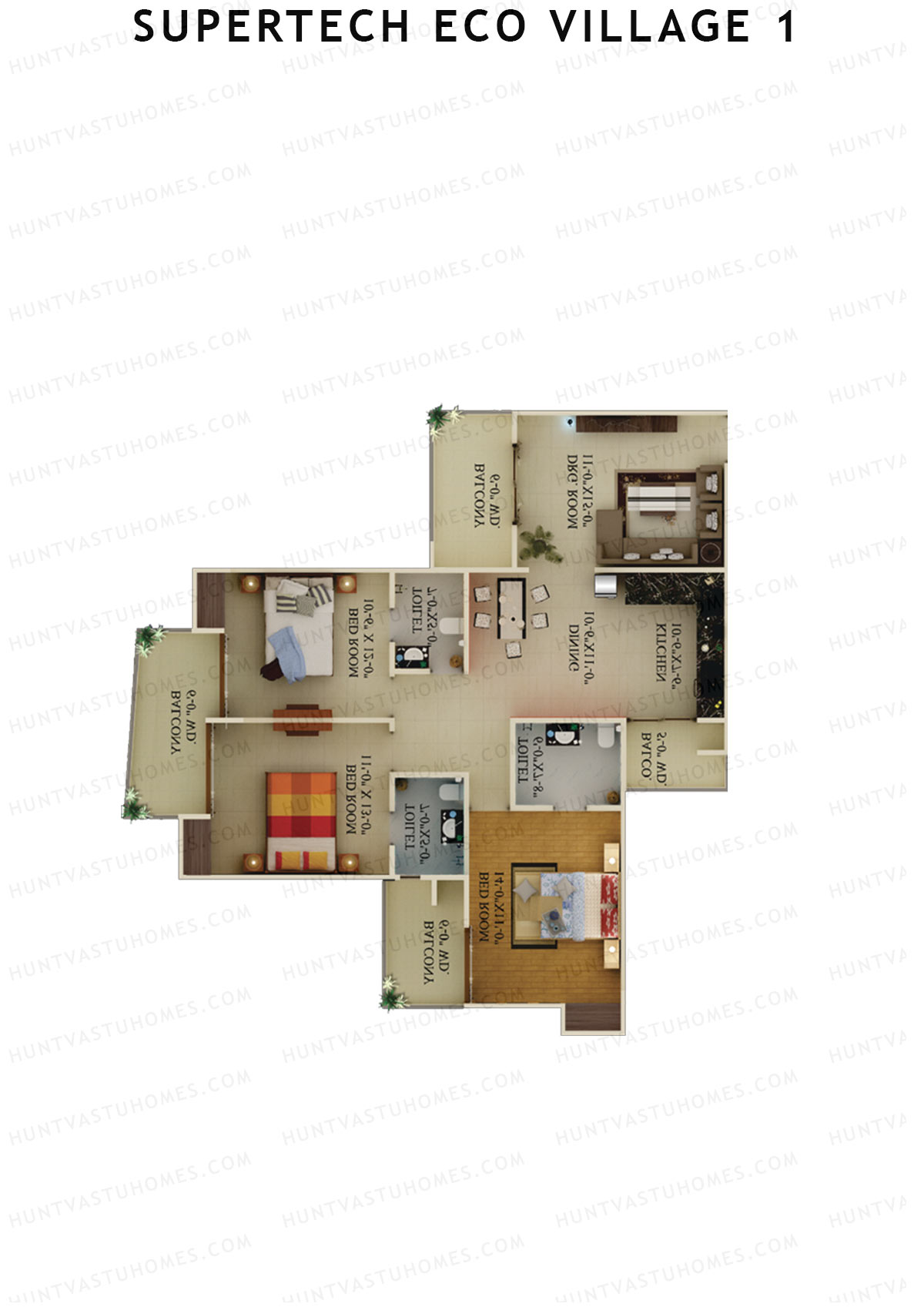 Supertech Eco Village 1 Tower E7 Unit 1 Floor Plan
