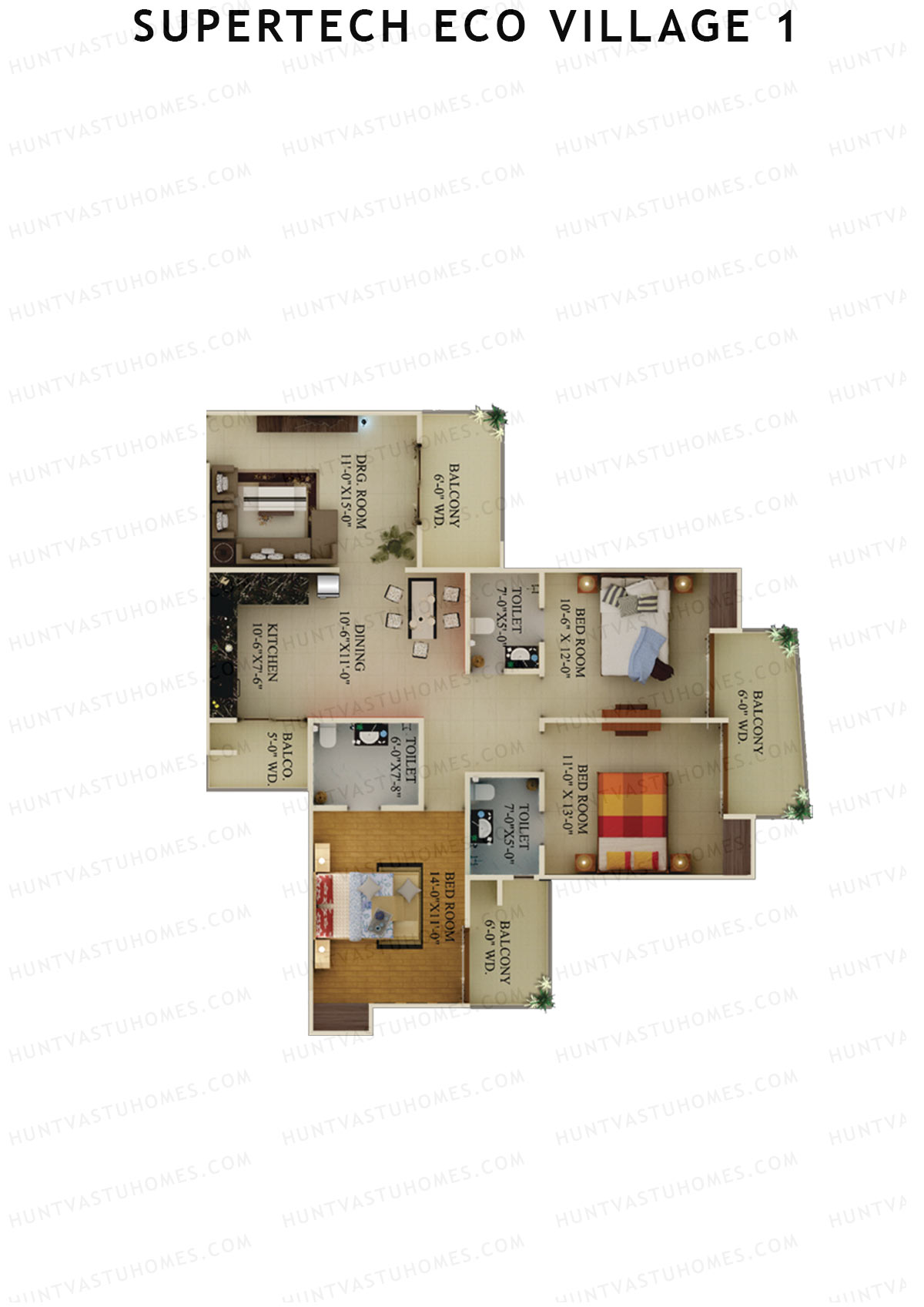 Supertech Eco Village 1 Tower E7 Unit 4 Floor Plan