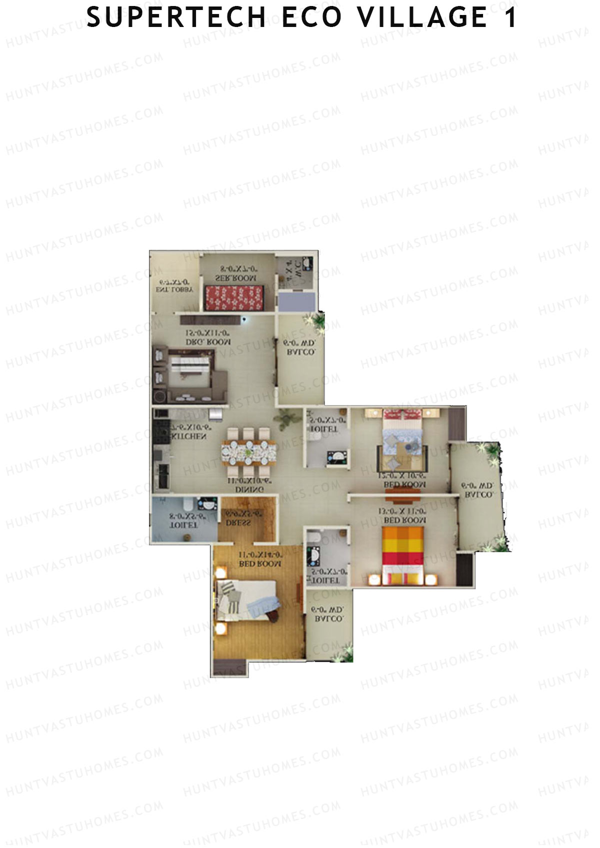 Supertech Eco Village 1 Tower F1 Unit 1 Floor Plan