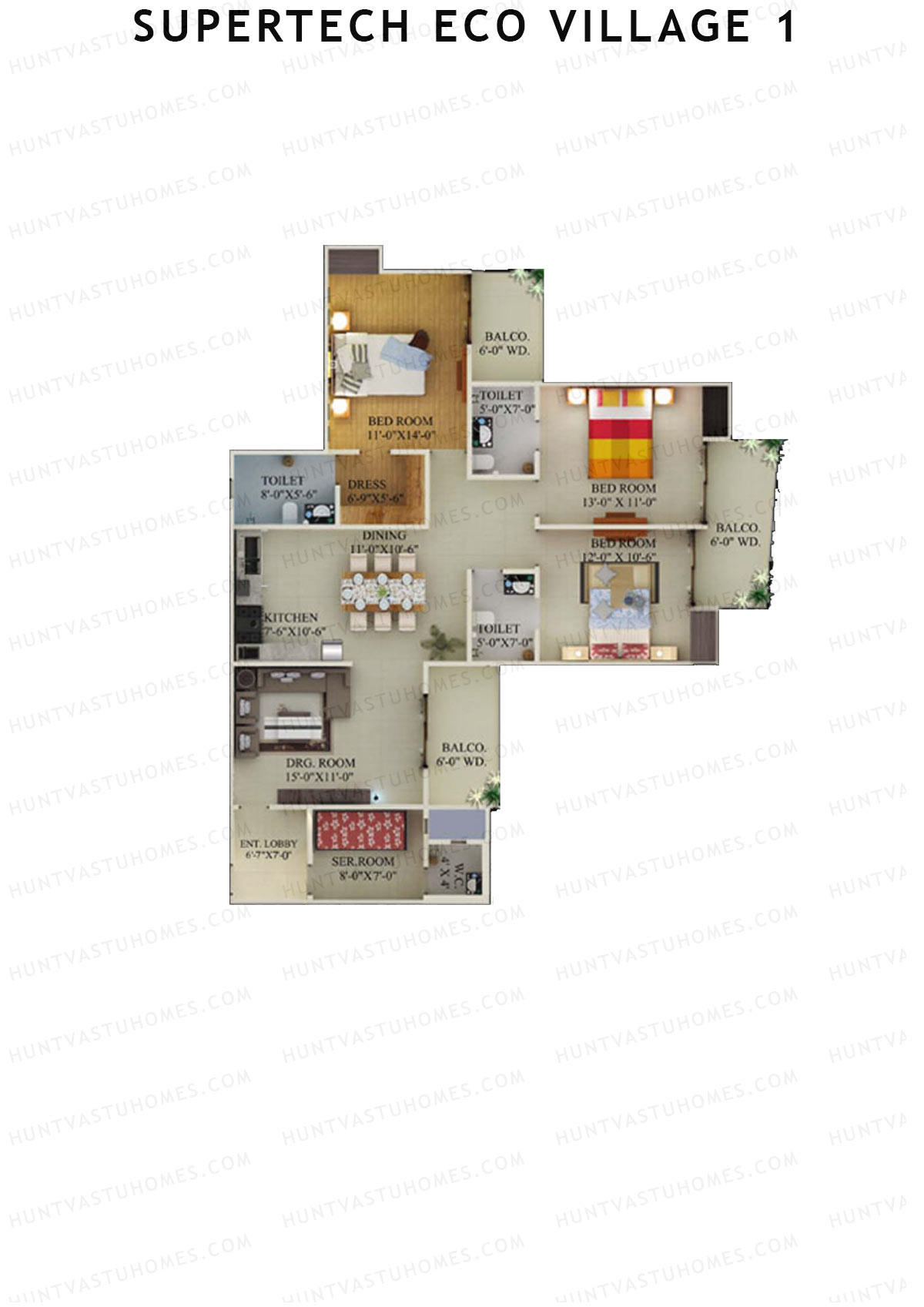 Supertech Eco Village 1 Tower F1 Unit 2 Floor Plan