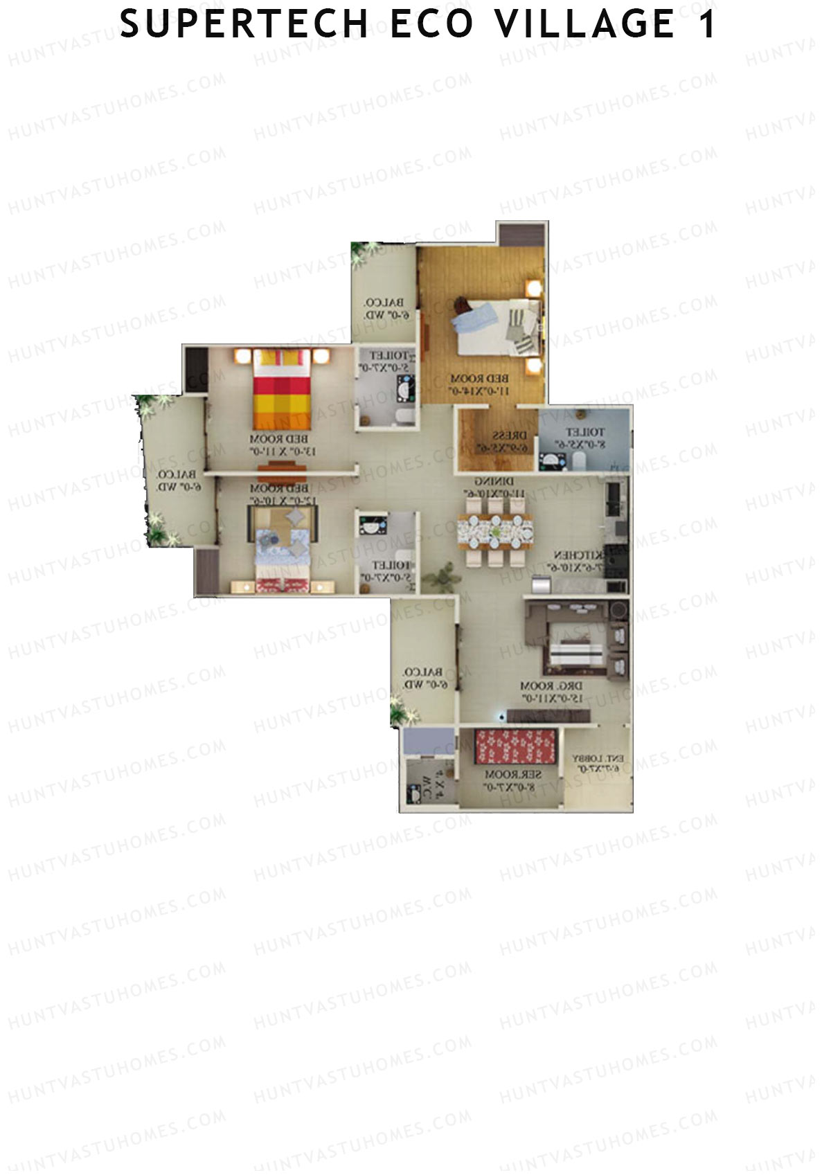 Supertech Eco Village 1 Tower F1 Unit 3 Floor Plan