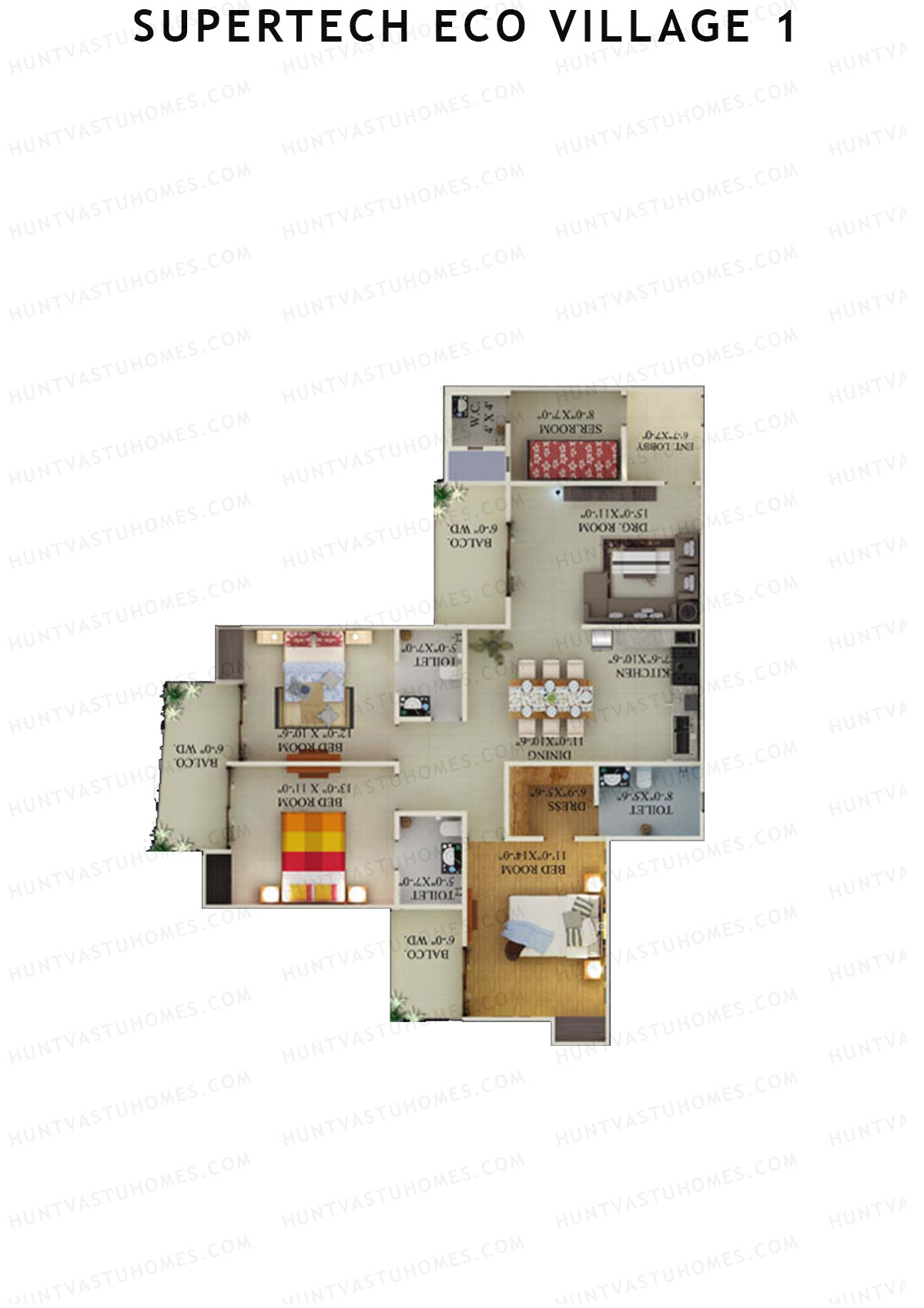 Supertech Eco Village 1 Tower F1 Unit 4 Floor Plan