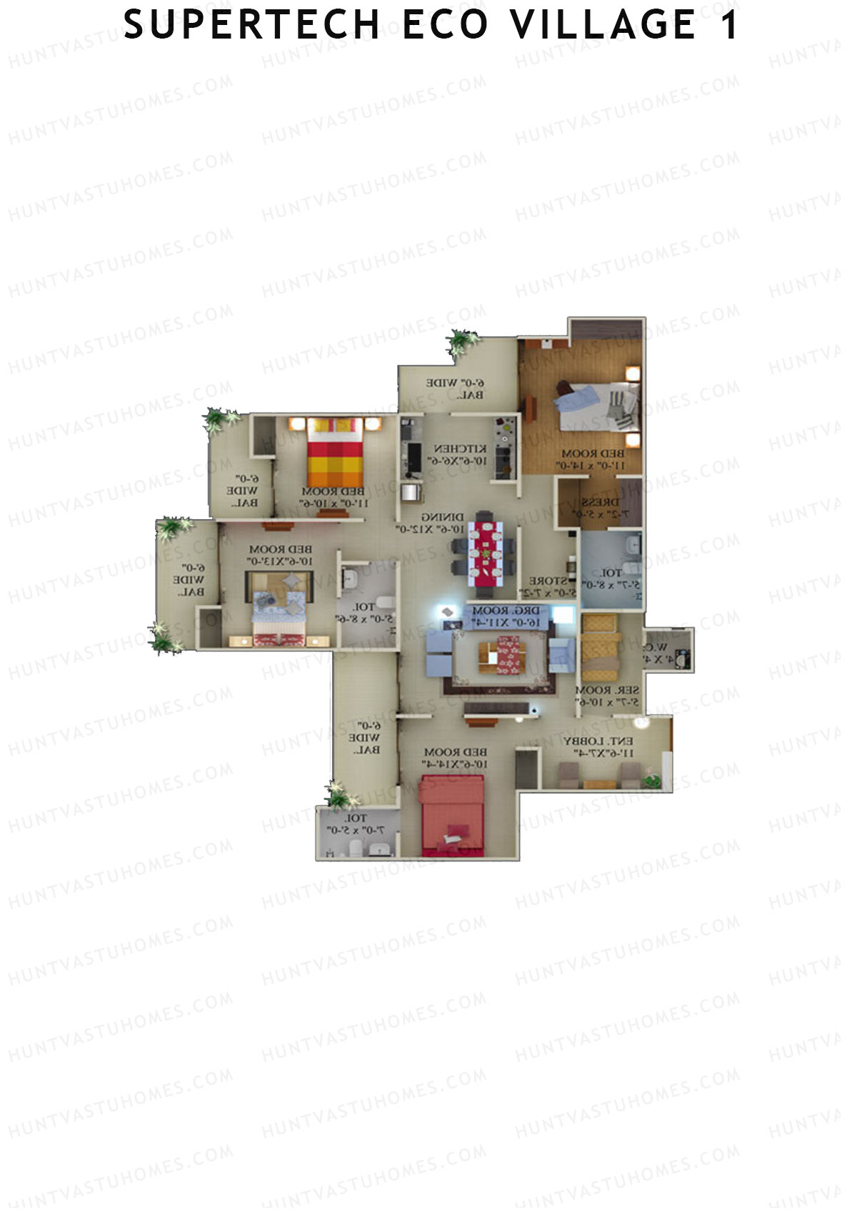Supertech Eco Village 1 Tower G1 Unit 3 Floor Plan