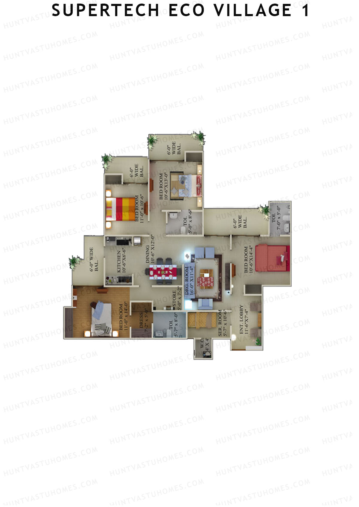 Supertech Eco Village 1 Tower G5 Unit 3 Floor Plan