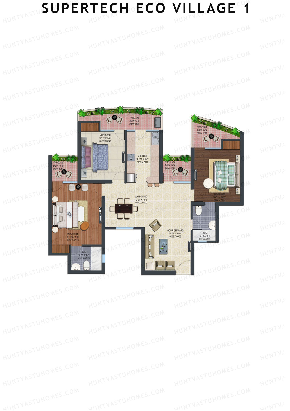 Supertech Eco Village 1 Tower H2 Unit 11 Floor Plan