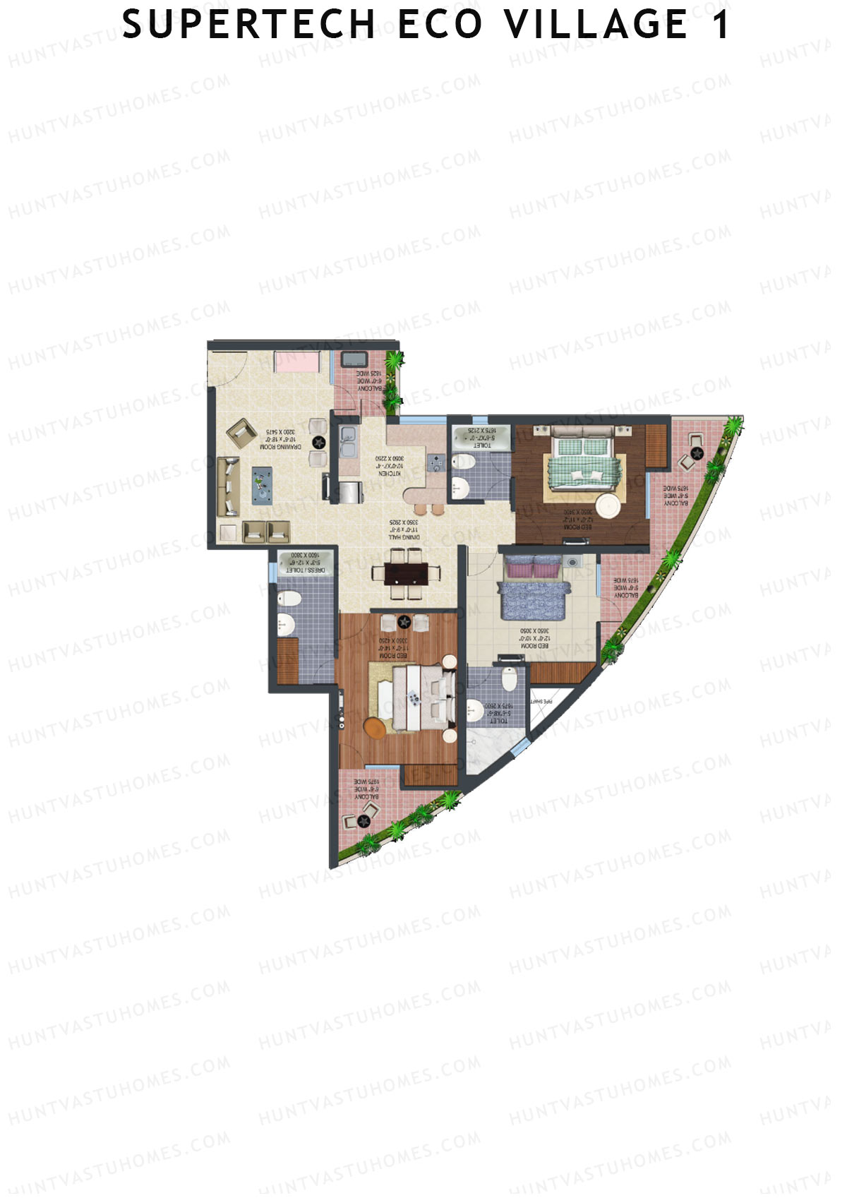 Supertech Eco Village 1 Tower H2 Unit 1 Floor Plan