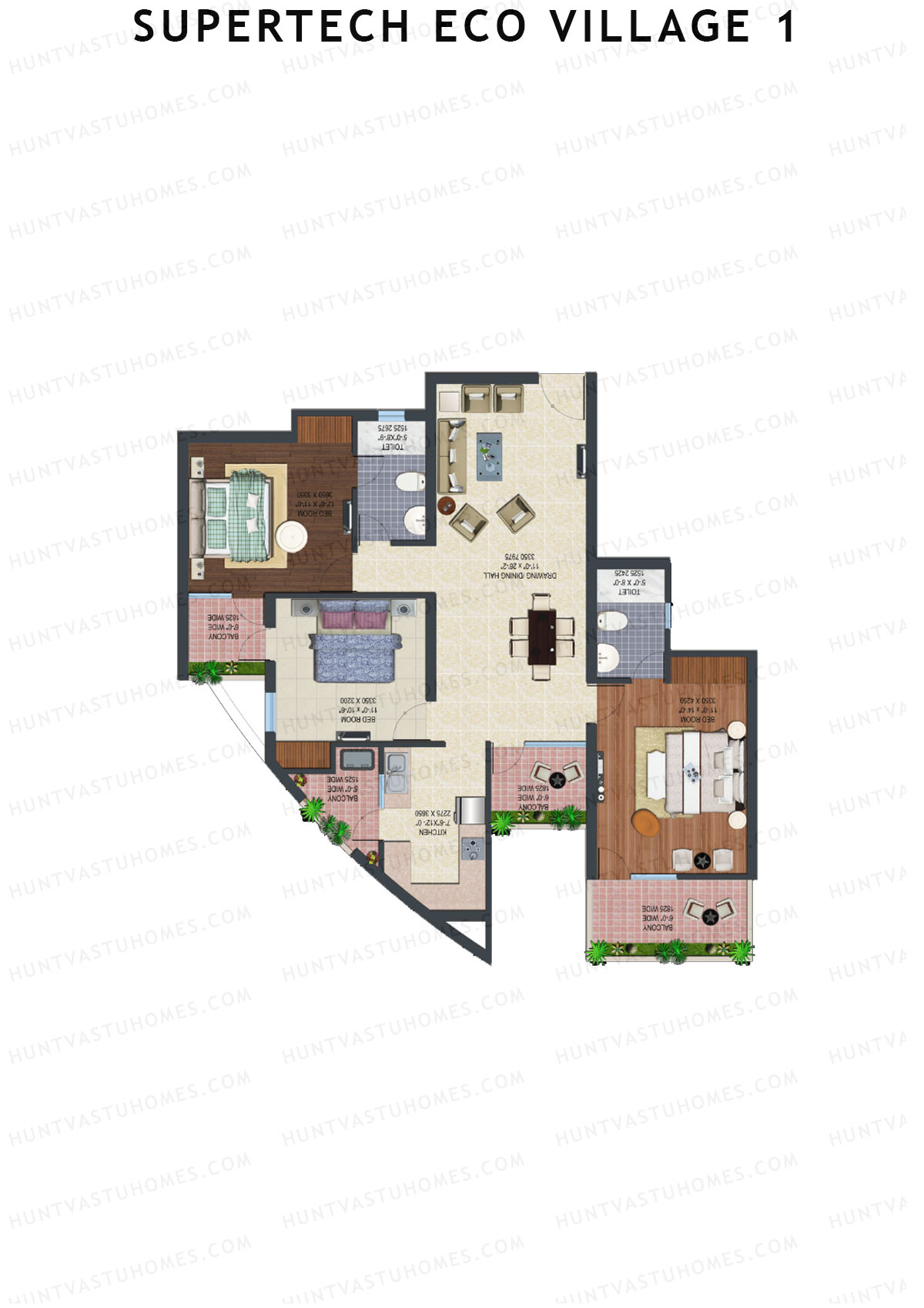 Supertech Eco Village 1 Tower H2 Unit 3 Floor Plan