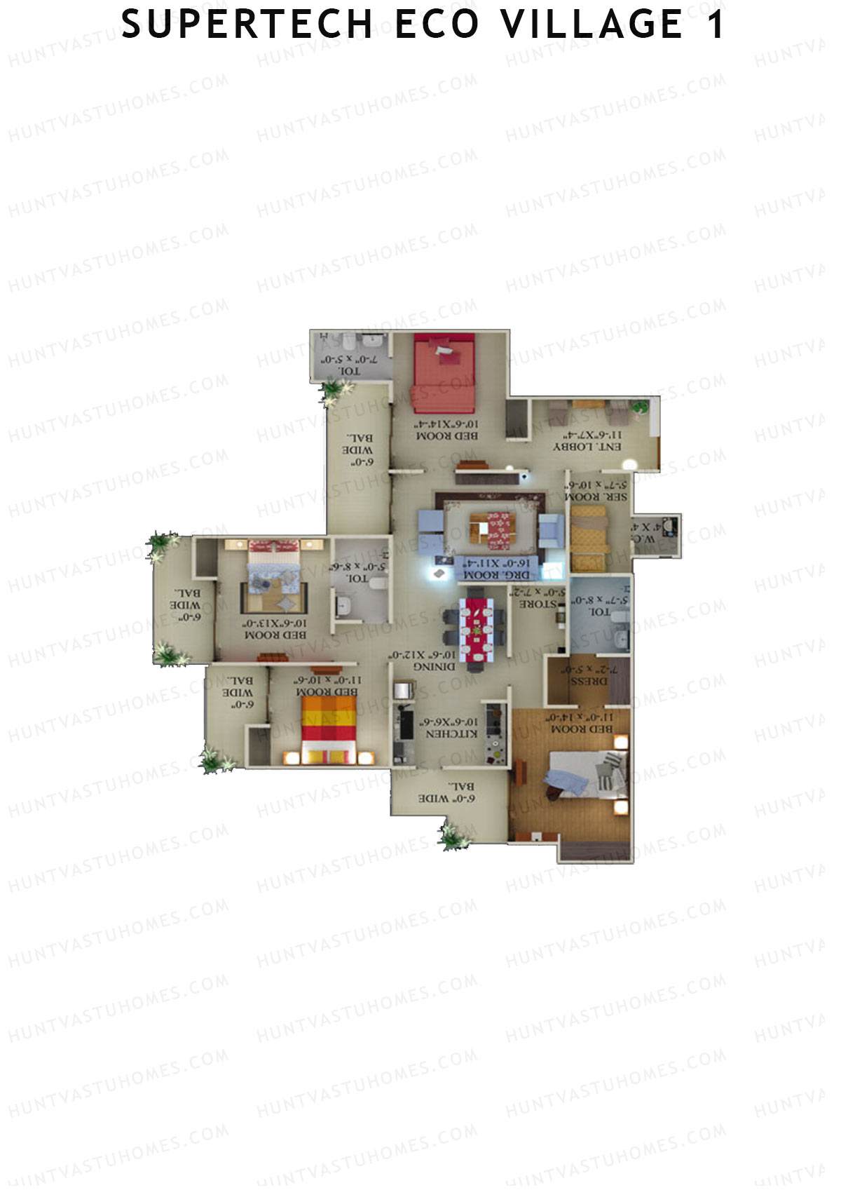 Supertech Eco Village 1 Tower S1 Unit 2 Floor Plan