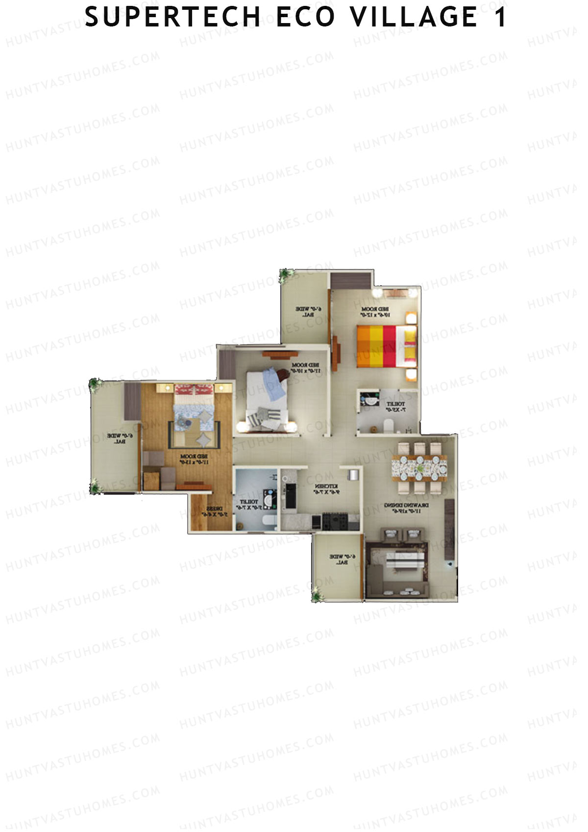 Supertech Eco Village 1 Tower S2 Unit 3 Floor Plan