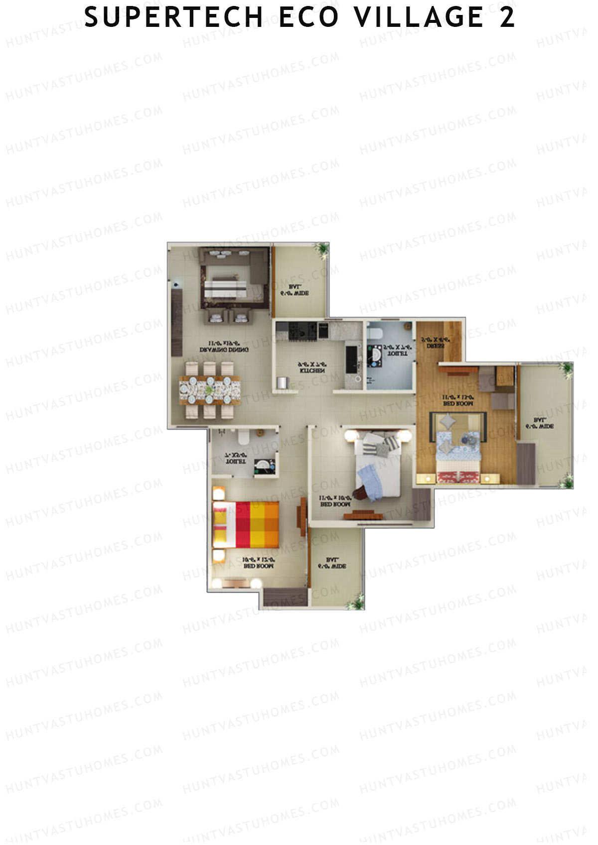 Supertech Eco Village 2 Tower D4 Unit 1 Floor Plan