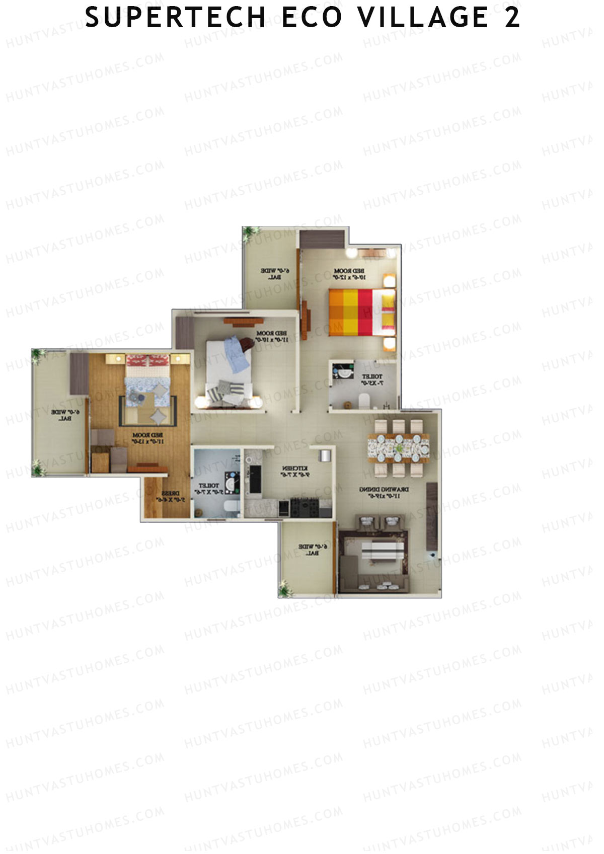 Supertech Eco Village 2 Tower D6 Unit 3 Floor Plan