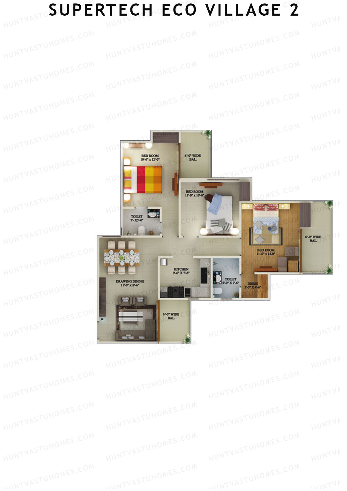 Supertech Eco Village 2 Tower D7 Unit 2 Floor Plan