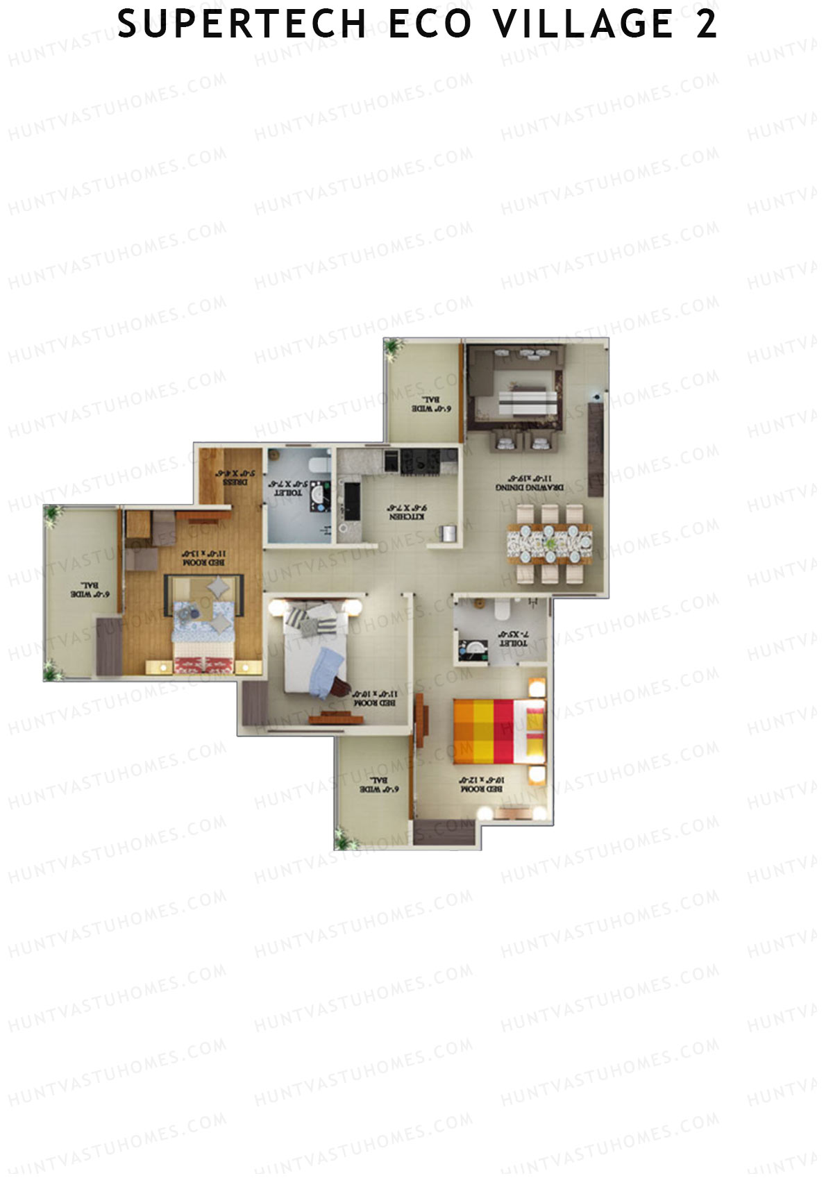 Supertech Eco Village 2 Tower D7 Unit 4 Floor Plan