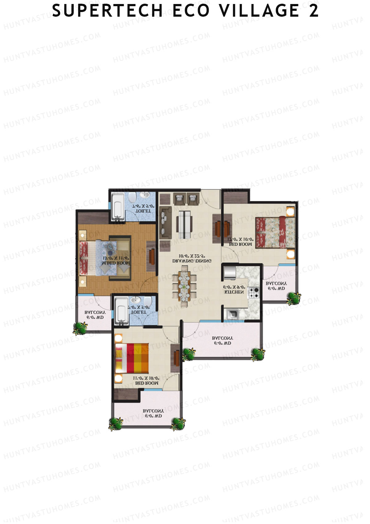 Supertech Eco Village 2 Tower J1 Unit 3 Floor Plan