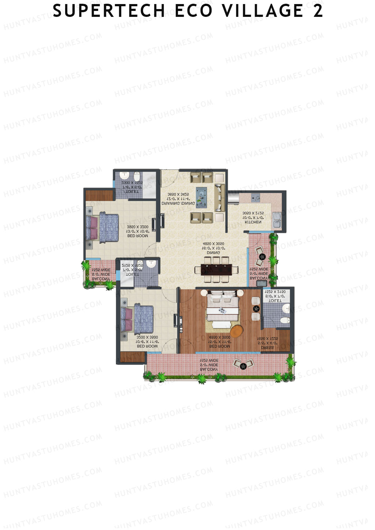 Supertech Eco Village 2 Tower M4 Unit 2 (Type B) Floor Plan