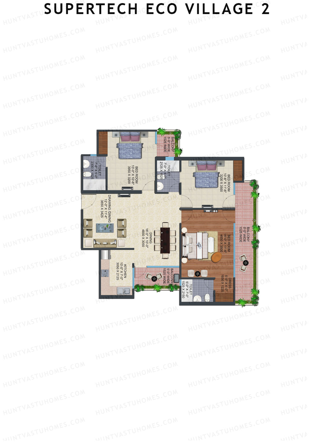 Supertech Eco Village 2 Tower M4 Unit 3 (Type B) Floor Plan