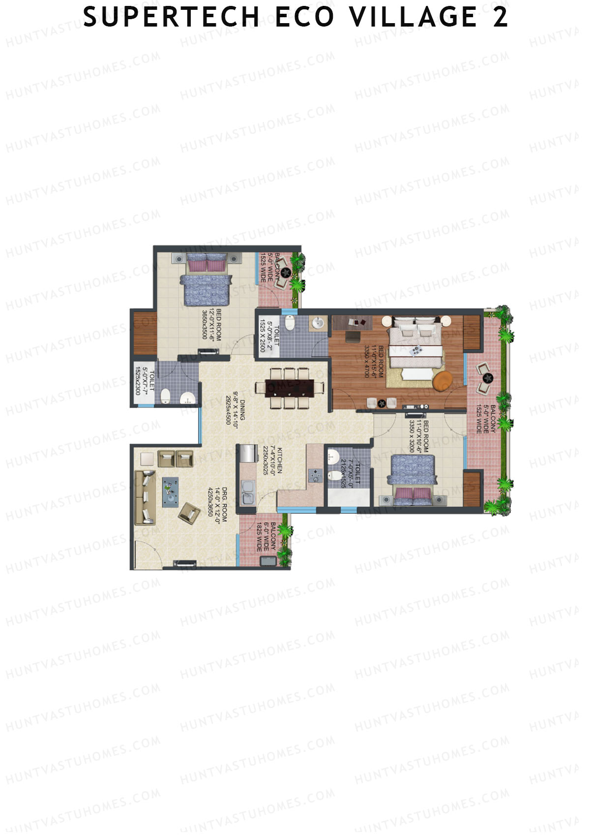 Supertech Eco Village 2 Tower M4 Unit 4 (Type A) Floor Plan