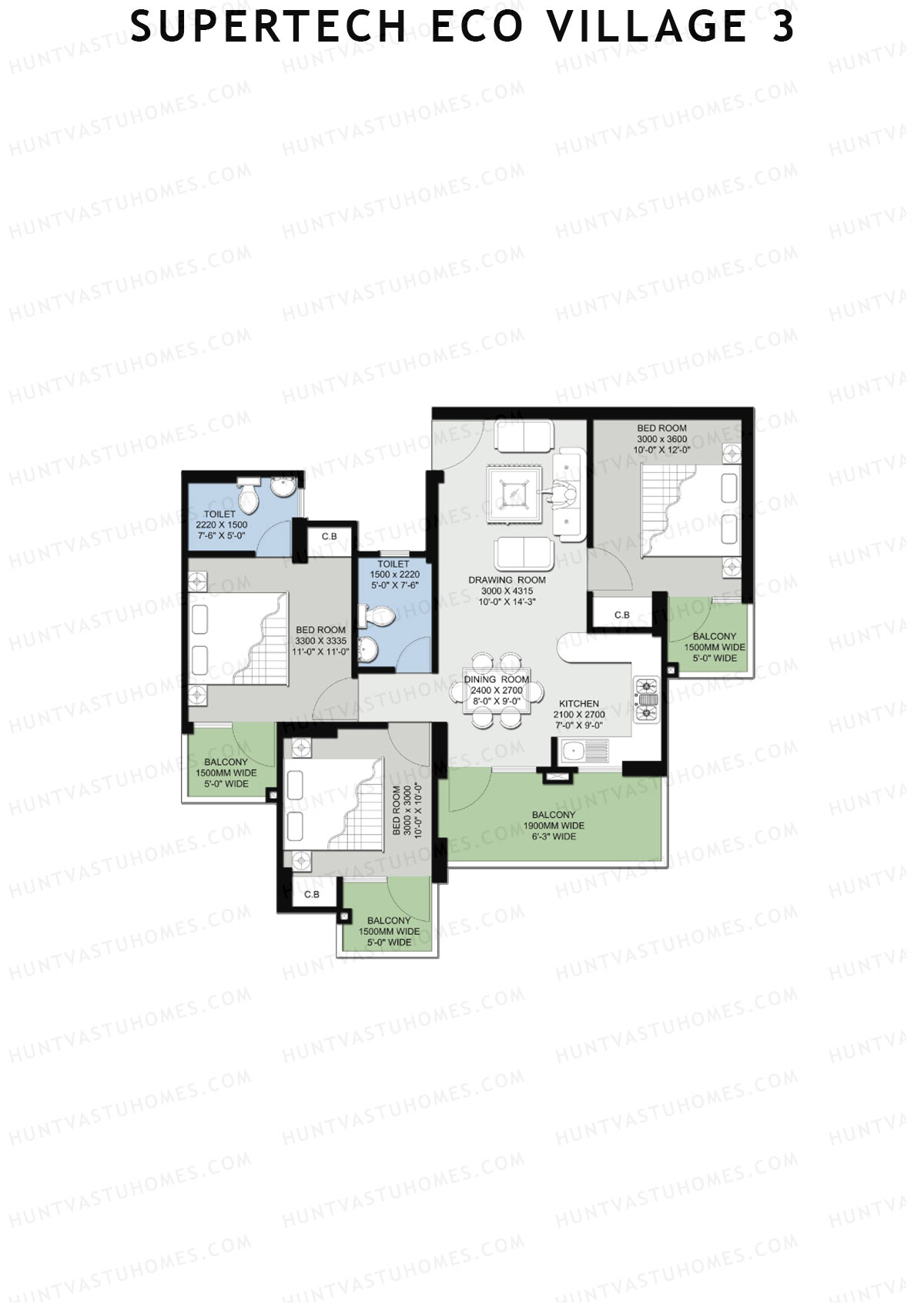 Supertech Eco Village 3 Tower B2 Unit 3 Floor Plan