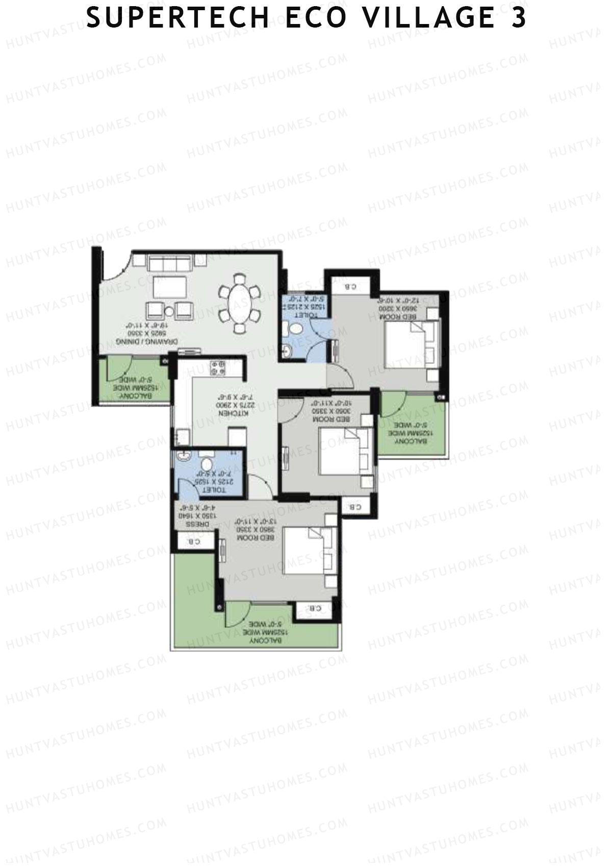 Supertech Eco Village 3 Tower D12A Unit 2 Floor Plan