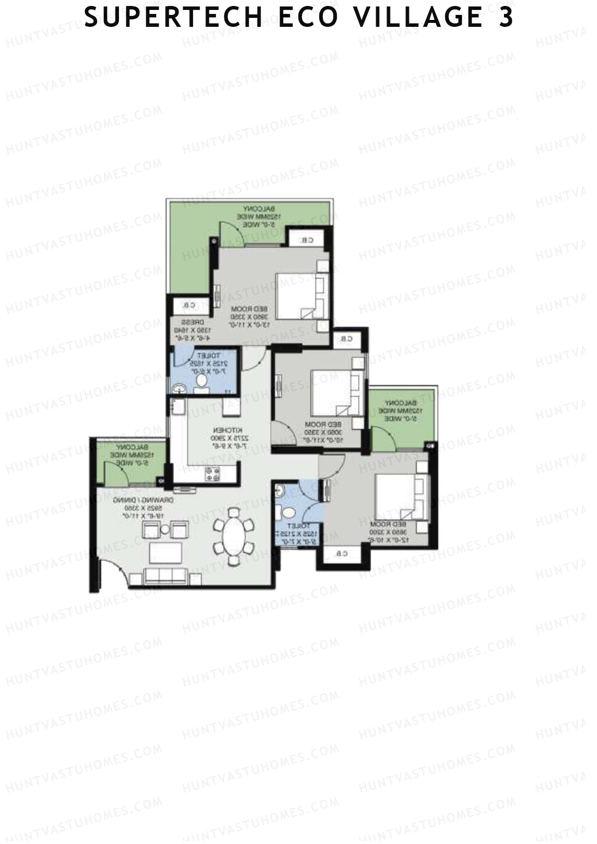 Supertech Eco Village 3 Tower D12A Unit 3 Floor Plan