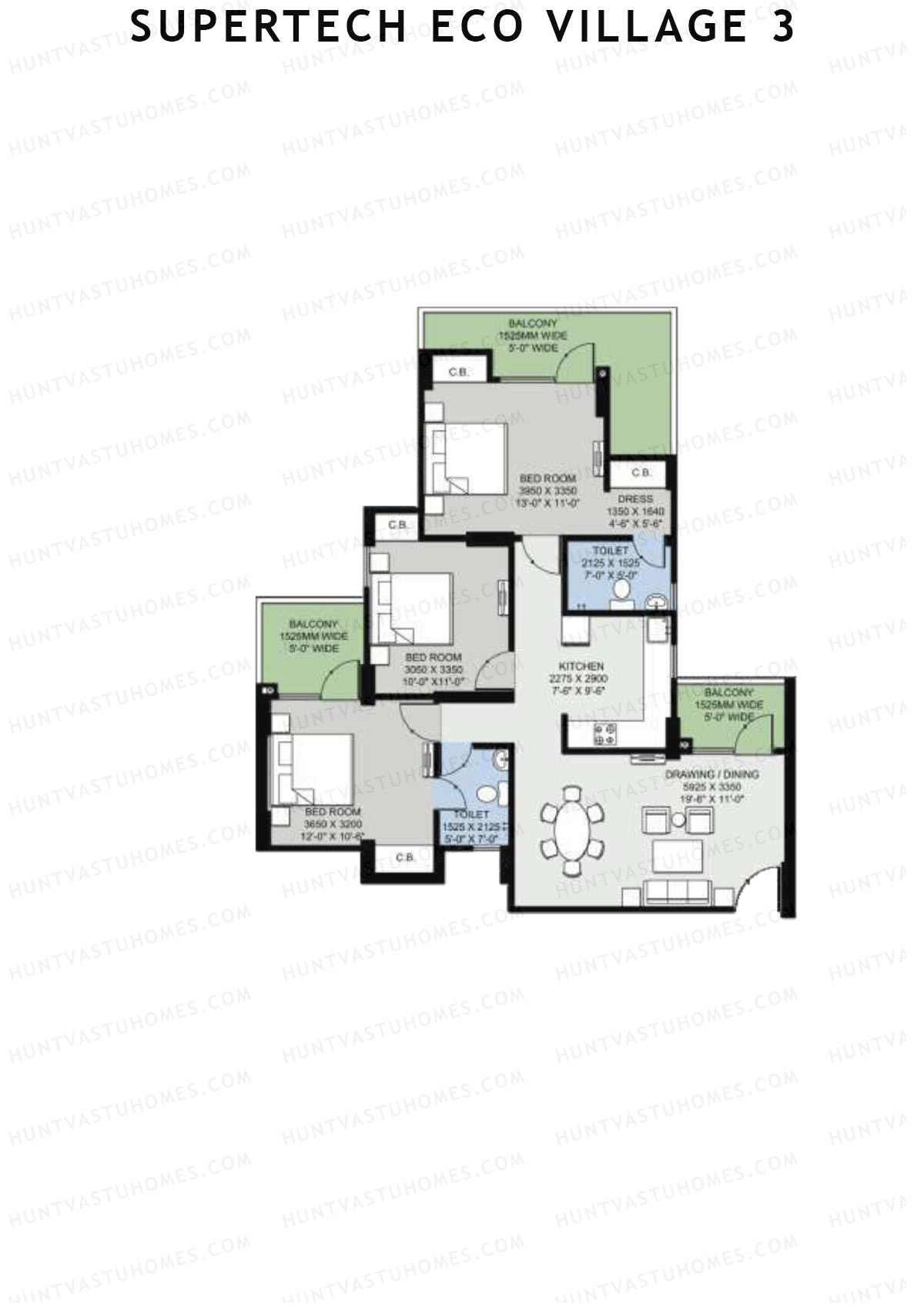 Supertech Eco Village 3 Tower D16 Unit 4 Floor Plan