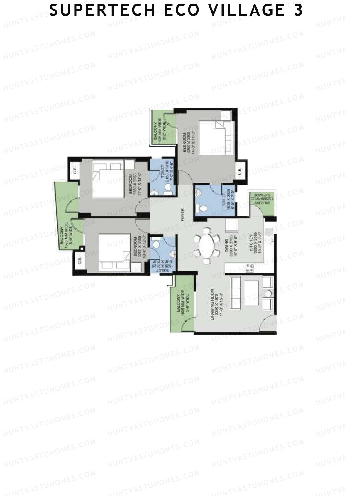 Supertech Eco Village 3 Tower O2 Unit 3 Floor Plan