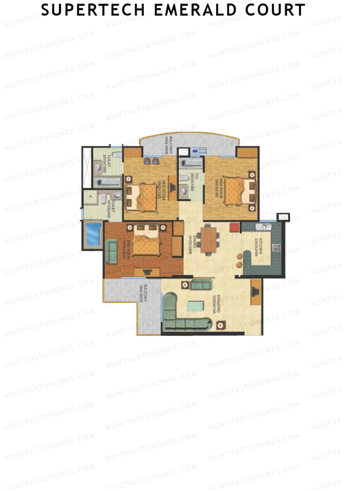 Supertech Emerald Court Bluestone 1 Unit 3 Floor Plan
