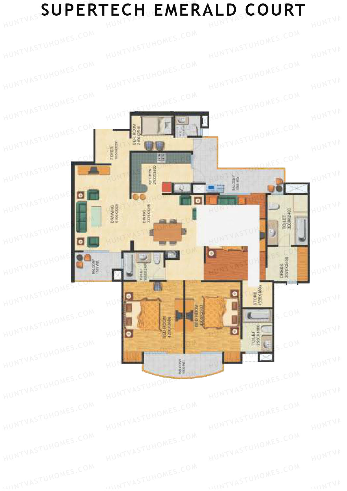 Supertech Emerald Court Emperor 3 Unit 4 (Type A) Floor Plan