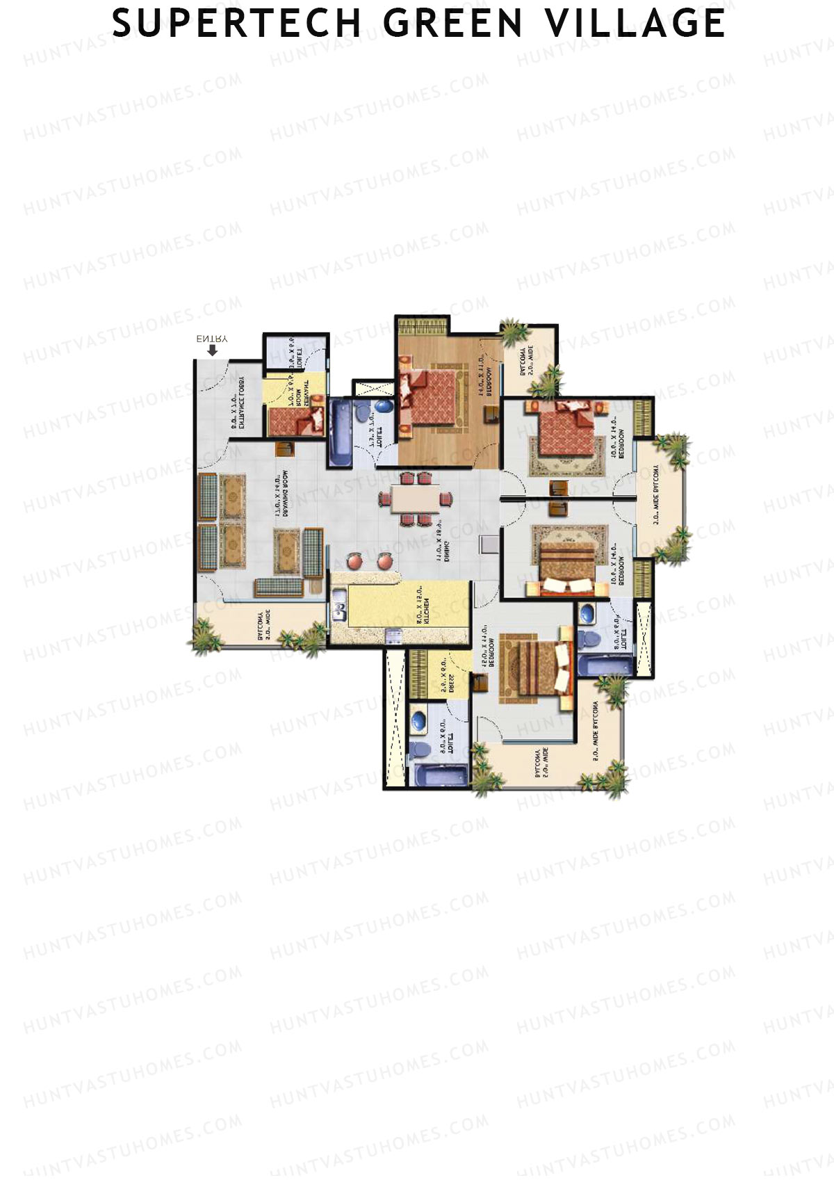 Supertech Green Village, Tower A, Unit 1, 4BHK, Super Area 2535   sq ft 
