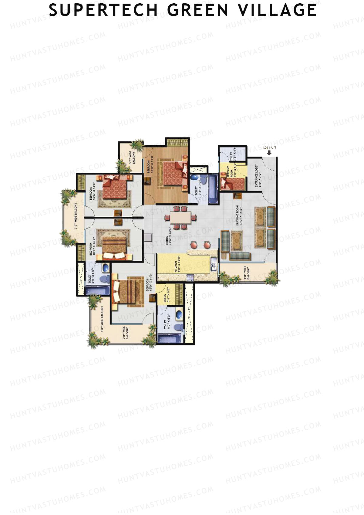 Supertech Green Village, Tower B, Unit 1, 4BHK, Super Area 2535   sq ft 