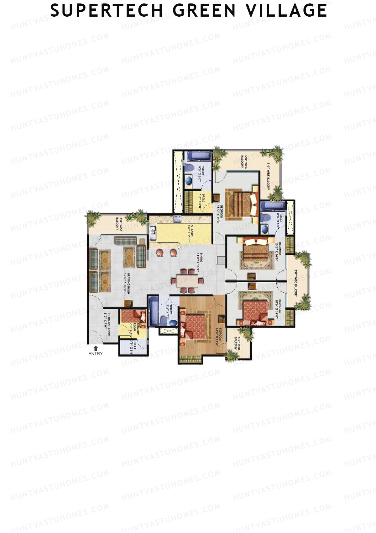 Supertech Green Village, Tower B, Unit 3, 4BHK, Super Area 2535   sq ft 