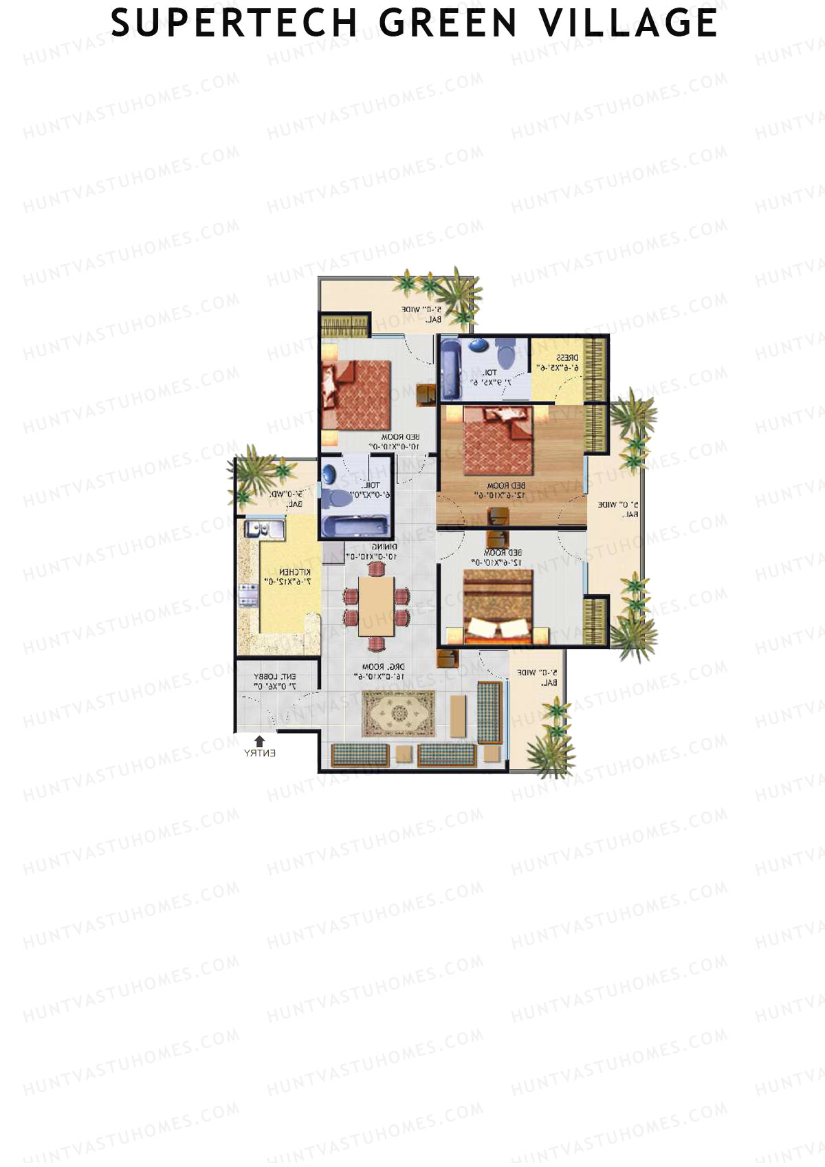 Supertech Green Village, Tower B, Unit 4, 3BHK, Super Area 1588   sq ft 