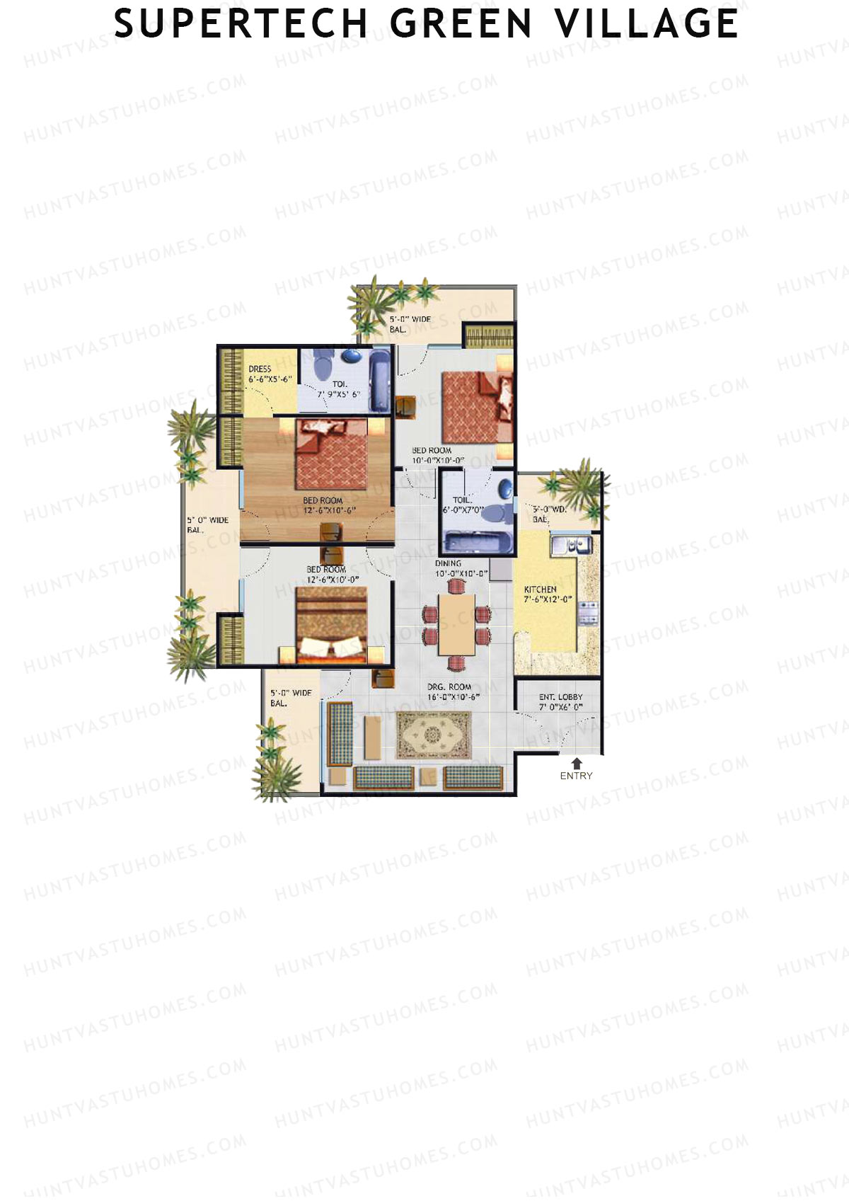 Supertech Green Village, Tower C, Unit 4, 3BHK, Super Area 1588   sq ft 