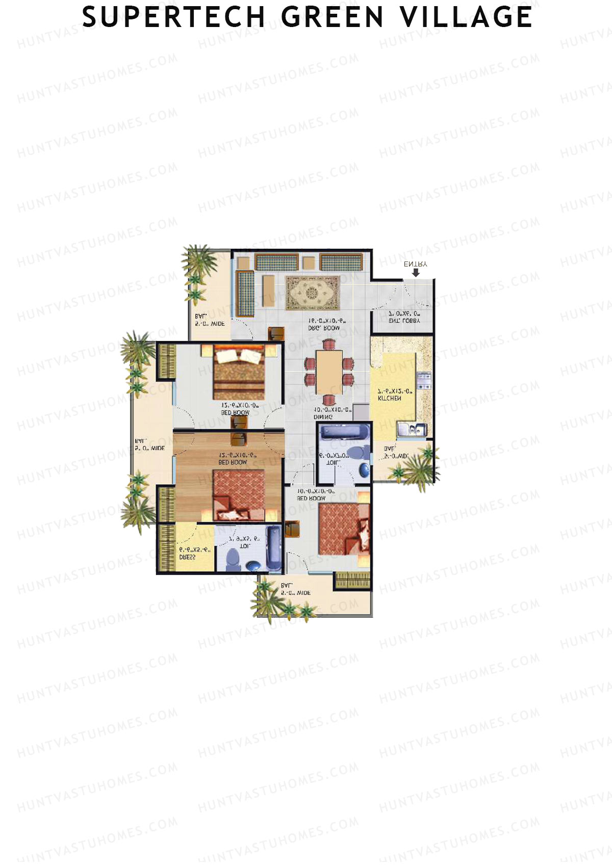 Supertech Green Village, Tower C, Unit 5, 3BHK, Super Area 1588   sq ft 
