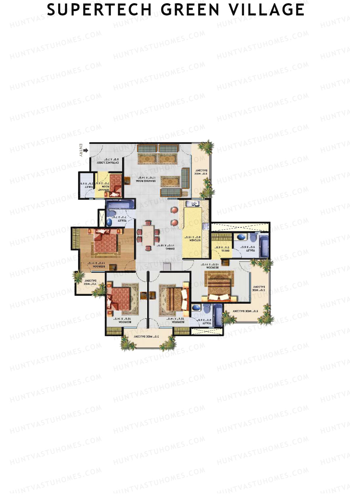 Supertech Green Village, Tower D, Unit 1, 4BHK, Super Area 2535   sq ft 