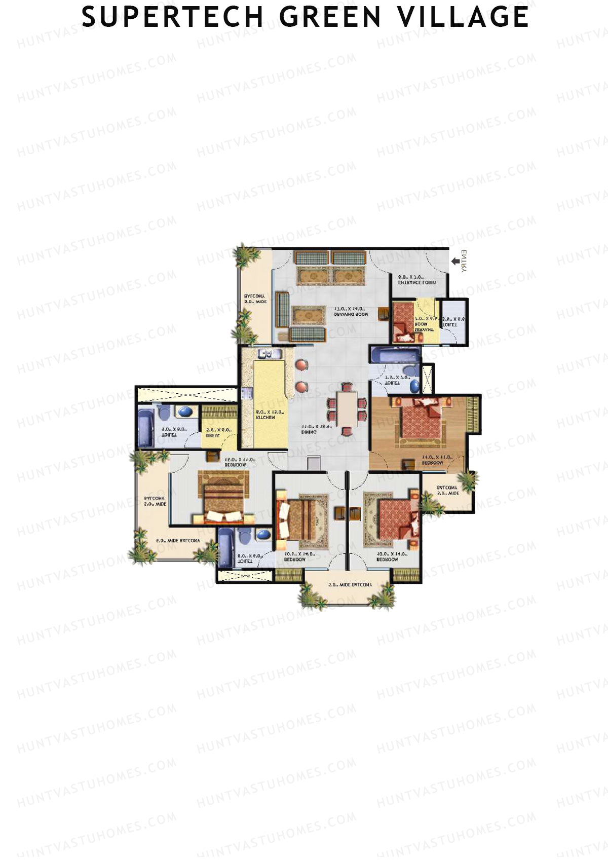 Supertech Green Village, Tower D, Unit 2, 4BHK, Super Area 2535   sq ft 