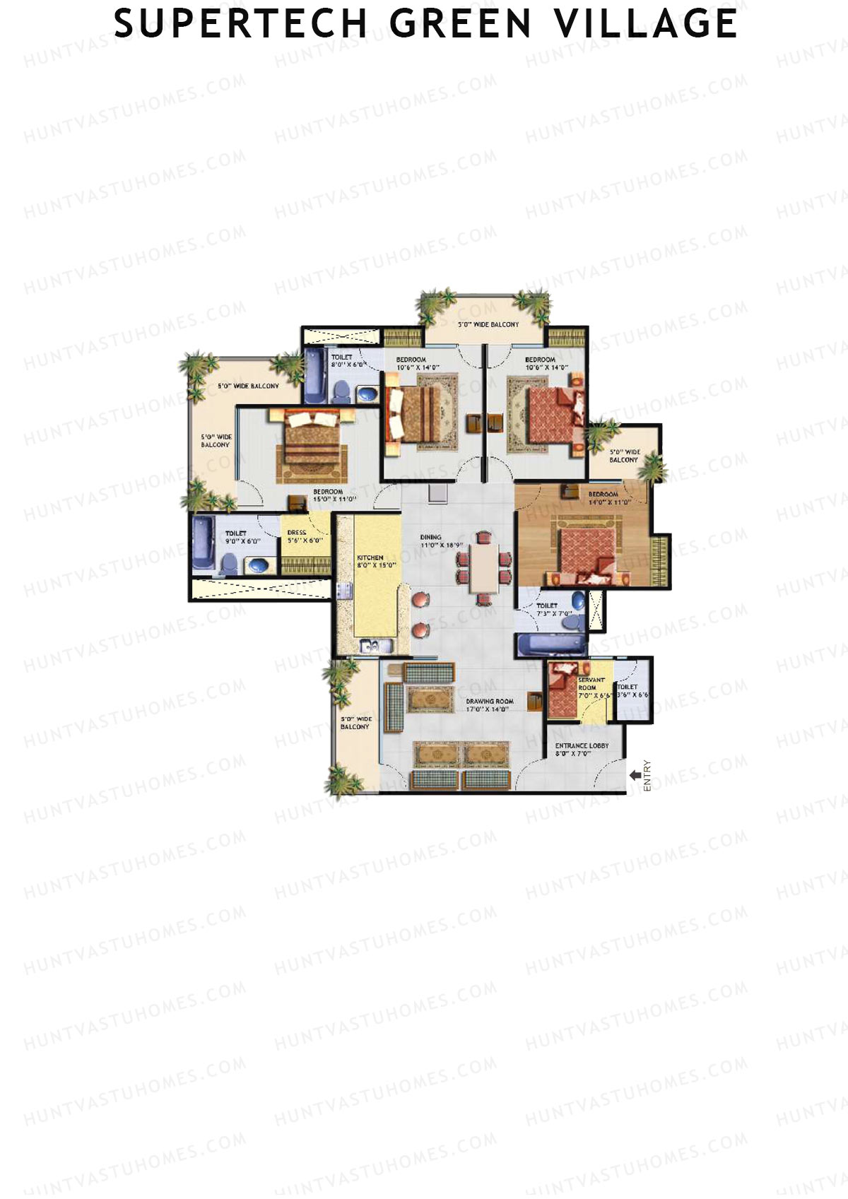 Supertech Green Village, Tower D, Unit 3, 4BHK, Super Area 2535   sq ft 